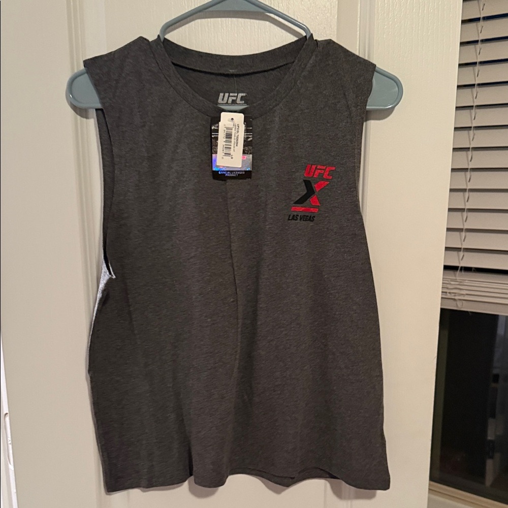 UFC Charcoal Sleeveless Tee with Red Logo